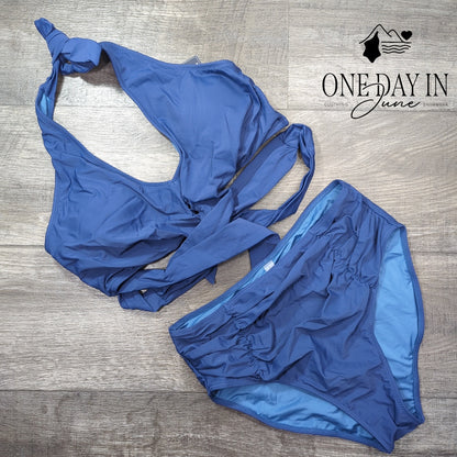 Blooming Jelly Halter Cross Front High Waist Bikini Swimsuit Size L