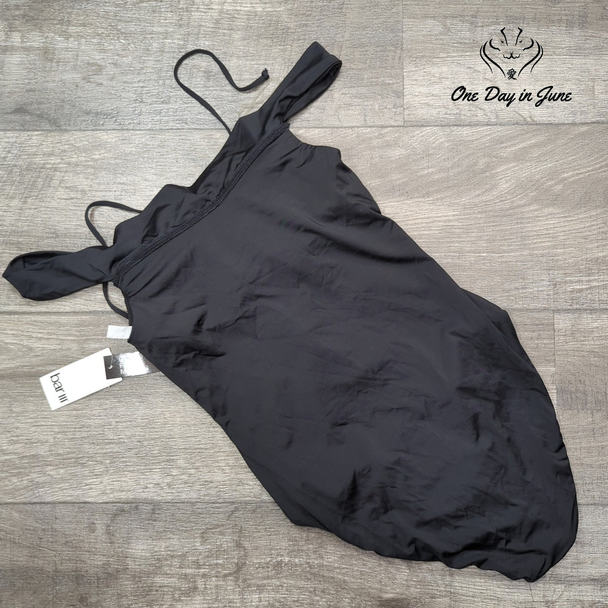 Bar III Core Solids Off Shoulder Lace Up One Piece Swimsuit Black NWT Size M
