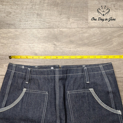 L.C. King Denim Mini Skirt Dark Blue USA Made Workwear Contrast Stitch Size 14