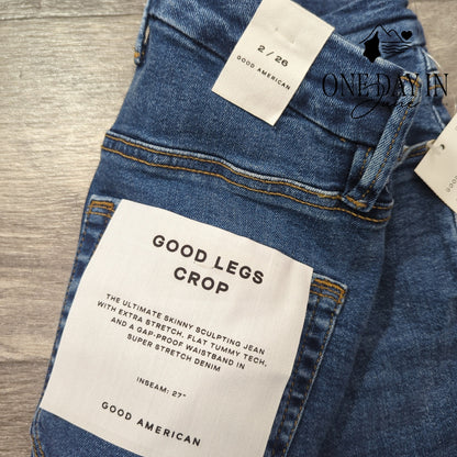 Good American Good Legs Crop Extreme V Skinny Jeans Blue NWT Size 2