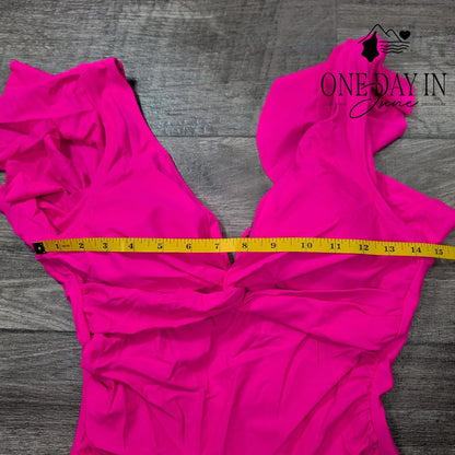 Blooming Jelly Twist Front Ruffle Lace Up Back One Piece Swimsuit Size M