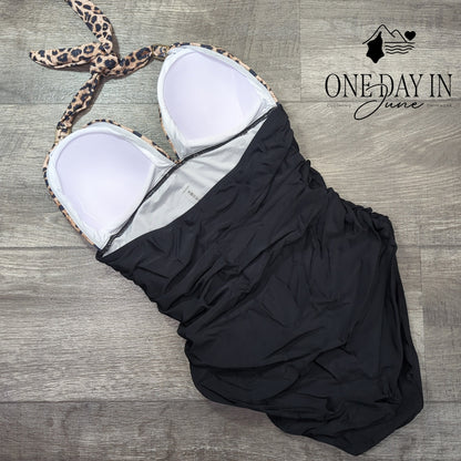 Charmo Halter Leopard One Piece Swimsuit Size M