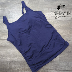 Aqua Eve Straight Neck Tankini Top Navy Blue Swim Top NWT Size XXL