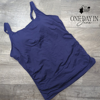 Aqua Eve Straight Neck Tankini Top Navy Blue Swim Top NWT Size XXL