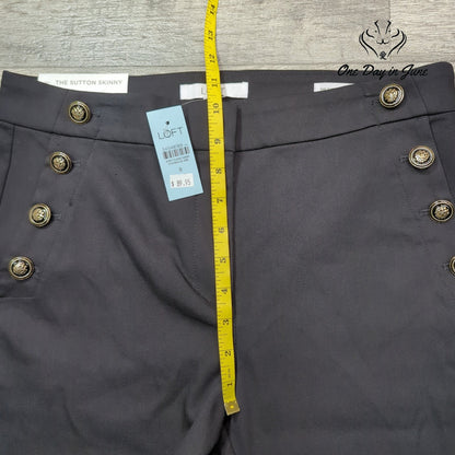 Loft Petite Sutton Skinny Pants Charcoal Gray Sailor Button NWT Size 8P