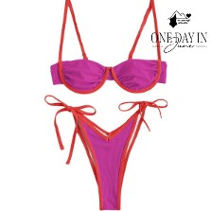 Zaful Ribbed Underwire High Cut Tie Side Bikini Pink Orange NWT Size S