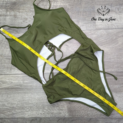 Leisup Cut Out Lace Up Back One Piece Swimsuit Size XL