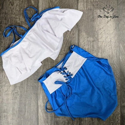 Amzbrly Flounce Top Tie Back Bottom High Waist Bikini Size S