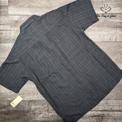 Haggar Men's Short Sleeve Button Front Shirt Gray Windowpane Plaid NWT Size S