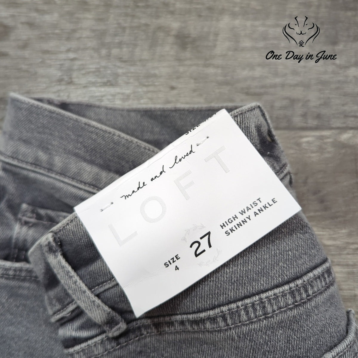 Loft High Waist Skinny Ankle Jeans Gray Distressed Raw Hem NWT Size 4