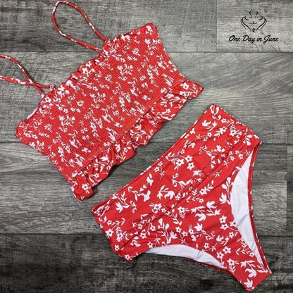 Moshengqi Bandeau Smocked Bikini Swimsuit Size S