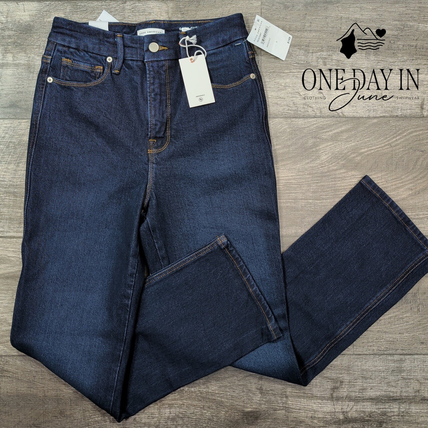 Good American Good Curve Straight Jeans High Rise Indigo NWT $159 Size 2 (26)