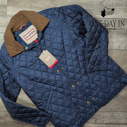 Hunter Rachel Quilted Jacket Navy Blue Corduroy Collar NWT Size M
