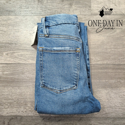 Good American Good Curve Straight Jeans Indigo338 Distressed NWT Size 00