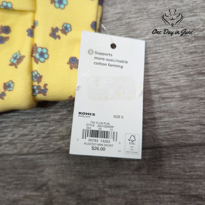 So Pleated Mini Skort Yellow Floral Built In Shorts NWT Size S