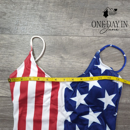 CharmLeaks Ribbed American Flag One Piece Swimsuit Size S