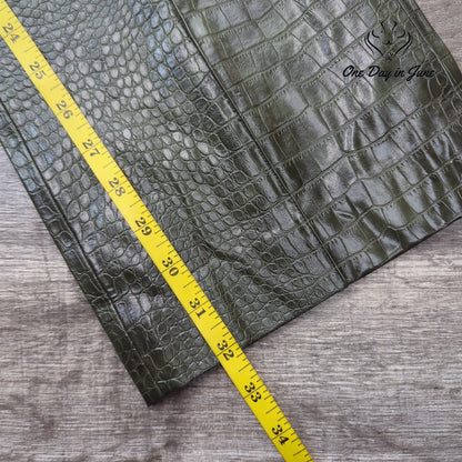 MNG Mango Cassie Faux Croc Leather Straight Leg Pants Olive Green NWT Size 12