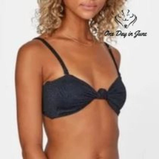 RVCA Run Wild Bandeau Bikini Top Black Jacquard NWT $58 Size XS