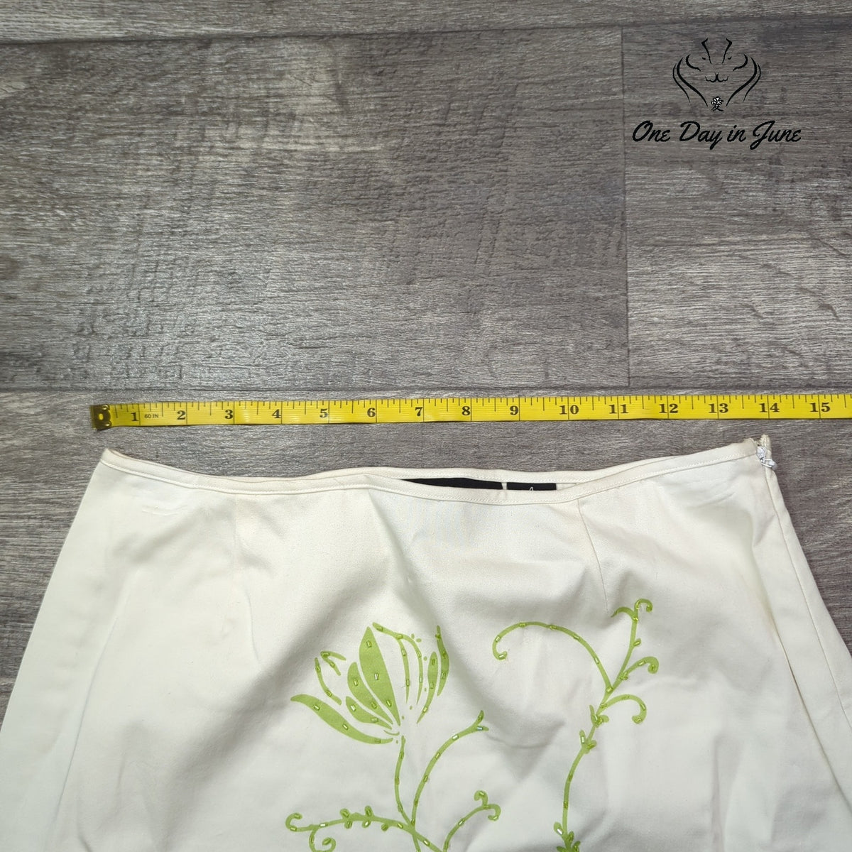 New York City Design Co. A-Line Skirt White Green Floral Beaded Y2K Size 4