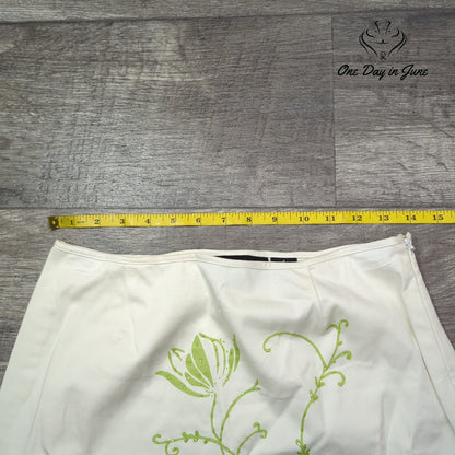 New York City Design Co. A-Line Skirt White Green Floral Beaded Y2K Size 4