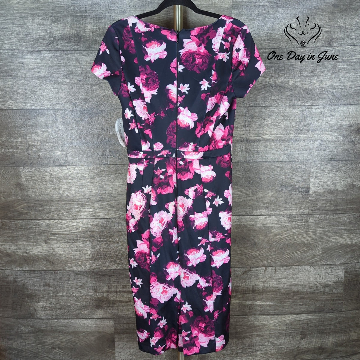 Eva Mendes NY&C Floral Cap Sleeve Midi Sheath Dress Navy Pink NWT Size 8