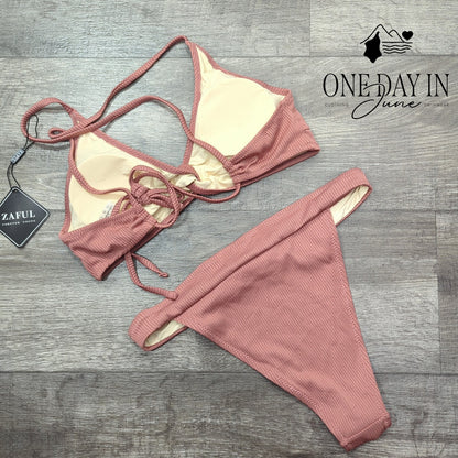 Zaful Strappy Back Ribbed Bikini Swimsuit Size M