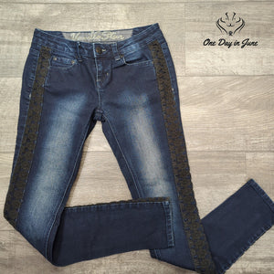 Vanilla Star Juniors Skinny Jeans Dark Blue Lace Side Stripe Denim Size 3
