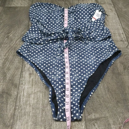 We Wore What One Piece Swimsuit Blue Star Tie Front Strapless NWT Size XL