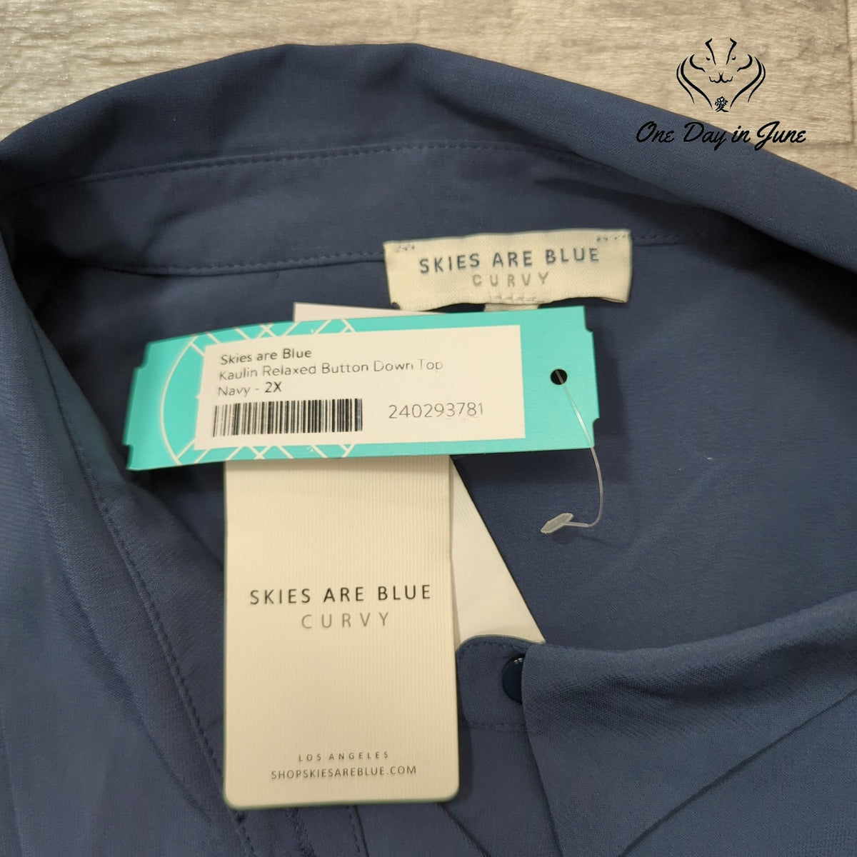 Skies Are Blue Curvy Kaulin Relaxed Button Down Shirt Navy NWT Size 2X