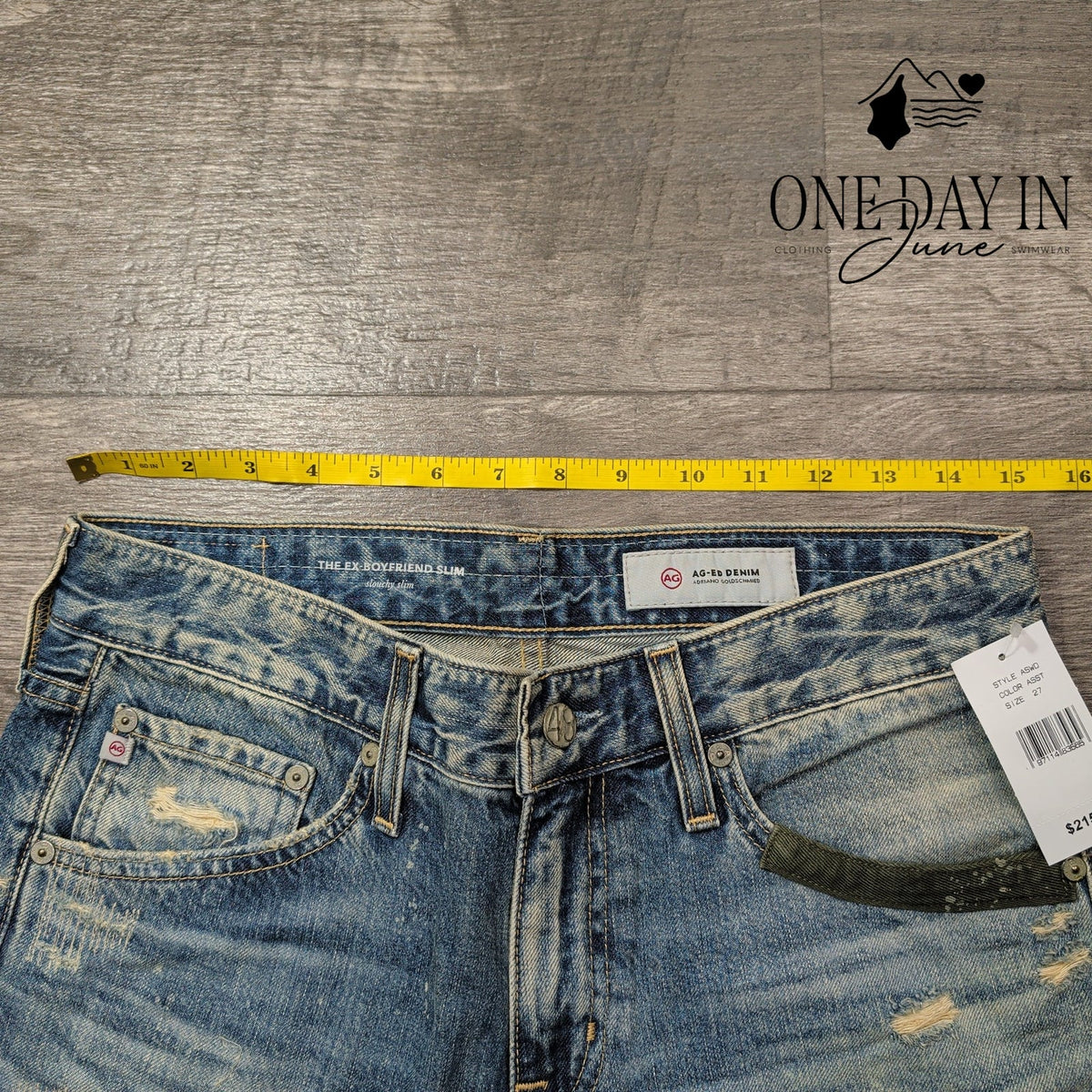 AG Adriano Goldschmied Ex Boyfriend Slim Jeans Distressed Patchwork NWT Size 4