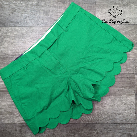 J. Crew 4" Scalloped Hem Shorts Kelly Green Linen Cotton NWT Size 8