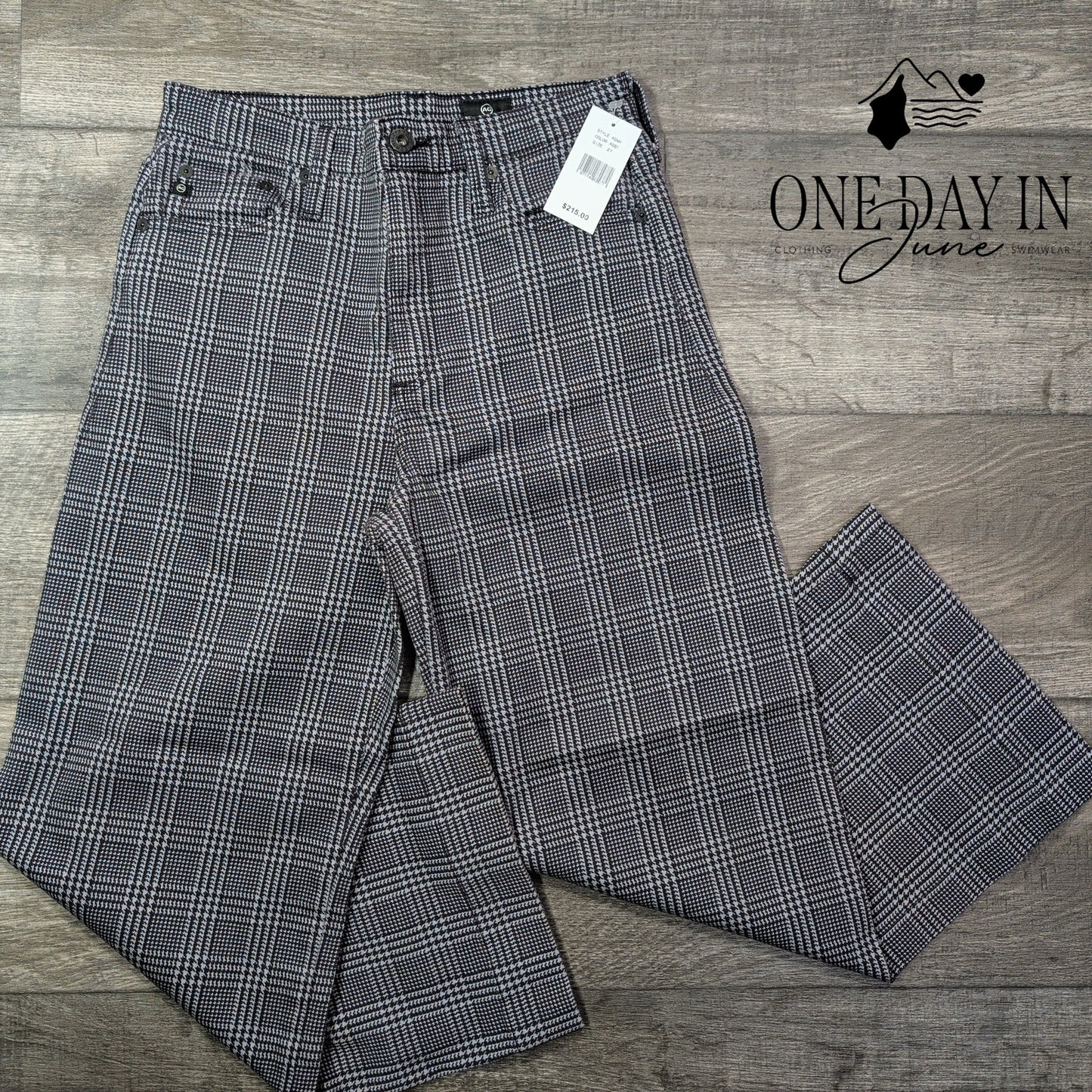 AG Adriano Goldschmied High Rise Wide Leg Crop Pants Plaid Gray NWT $215 Size 4