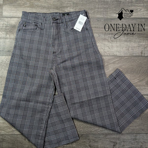 AG Adriano Goldschmied High Rise Wide Leg Crop Pants Plaid Gray NWT $215 Size 4