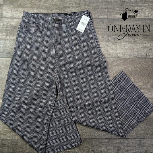 AG Adriano Goldschmied High Rise Wide Leg Crop Pants Plaid Gray NWT $215 Size 4
