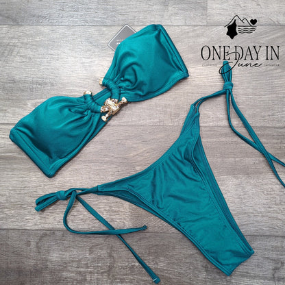 Zaful Bandeau Tie Side Bikini Swimsuit Size M