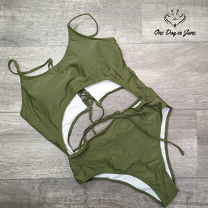 Leisup Cut Out Lace Up Back One Piece Swimsuit Size XL