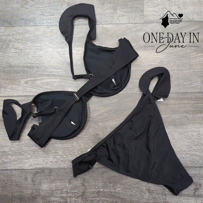 CharmLeaks Tuxedo Ruffle Cheeky Bikini Swimsuit Size L