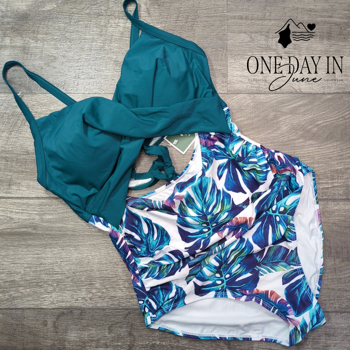 Eomenie Cross Front Cut Out Tie Back One Piece Swimsuit Tropical NWT Size XL