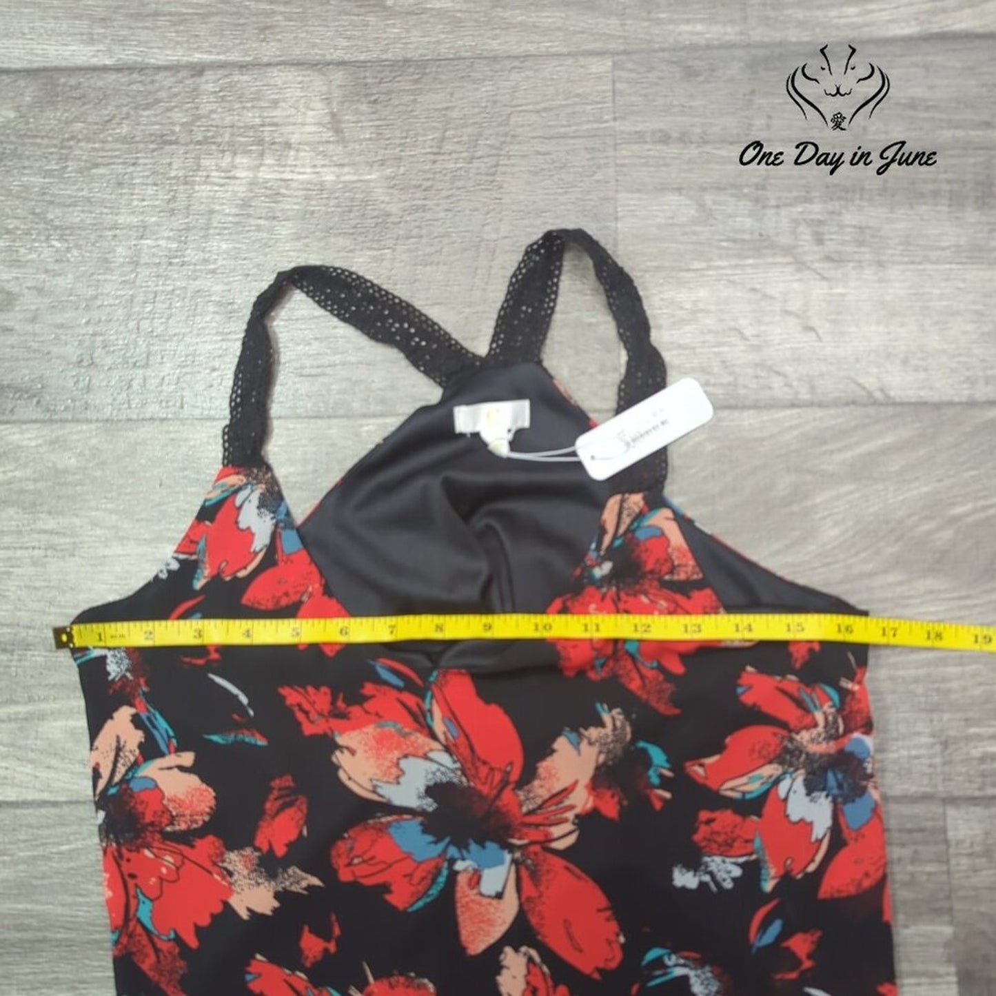 Chasing Charlie Racerback Tank Top Black Orange Floral Lace Strap NWT Size S