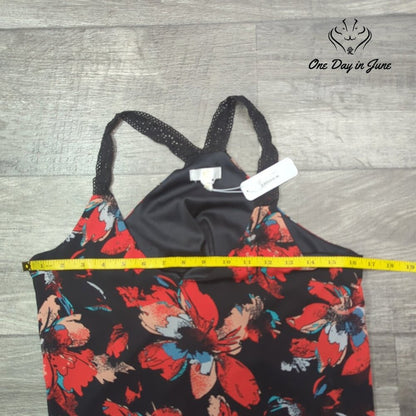 Chasing Charlie Racerback Tank Top Black Orange Floral Lace Strap NWT Size S