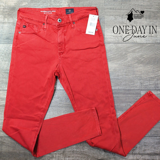 AG Adriano Goldschmied Farrah Skinny Ankle High Rise Jeans Red NWT Size 4 (27)