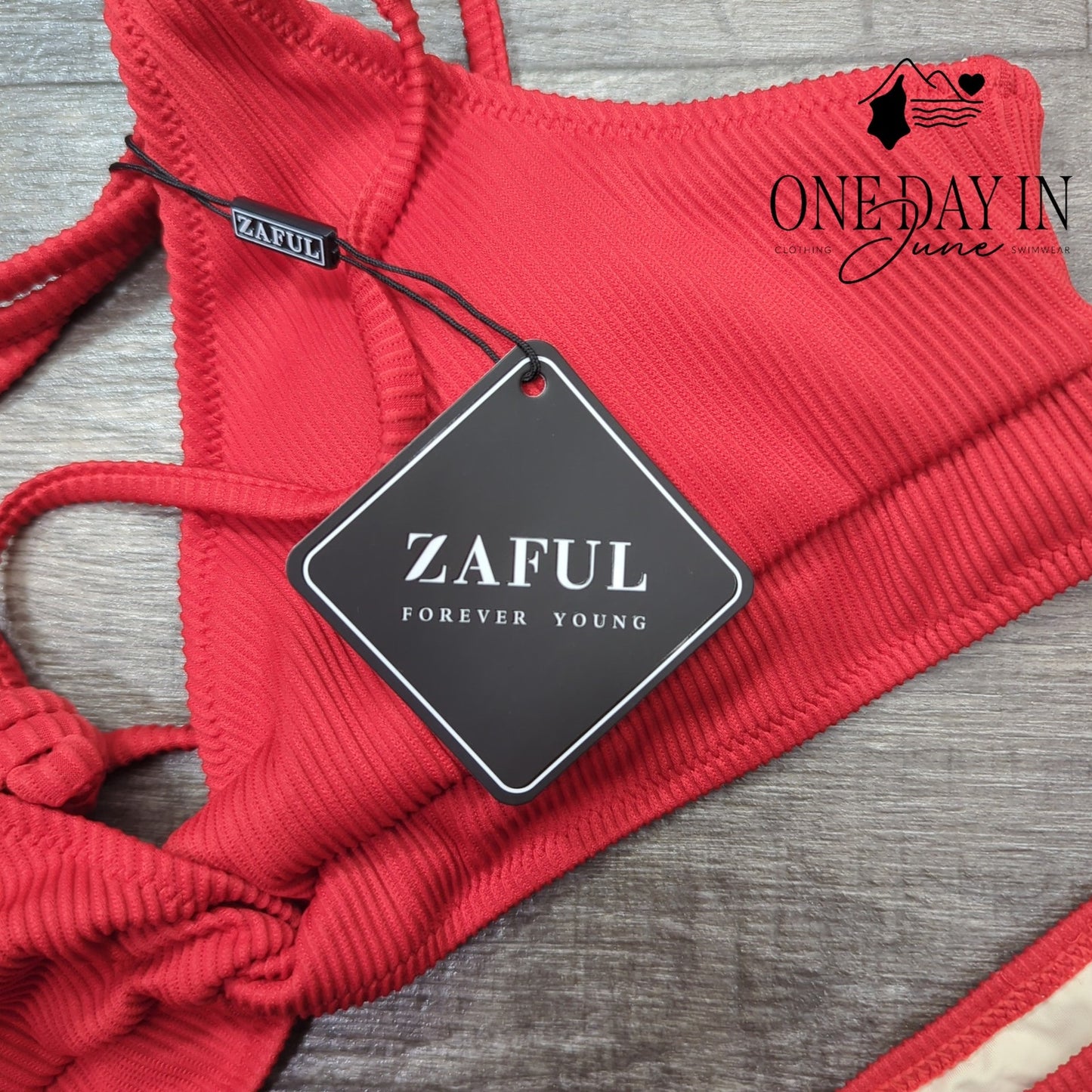Zaful Ribbed Bikini Swimsuit Red High Cut Knot Strappy Two Piece NWT Size L