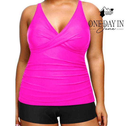 Aqua Eve Plus Size Cross Front Boyshort Tankini Swimsuit Size 20W