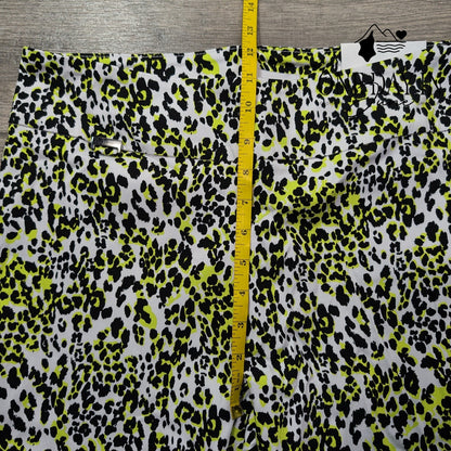 Peck & Peck Eva Crop Leopard Print Straight Leg Pants White Neon NWT Size 12