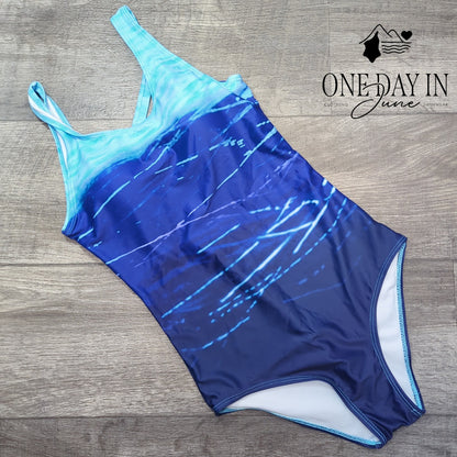 Adisputent Cross Back One Piece Swimsuit Blue Ombre Size S