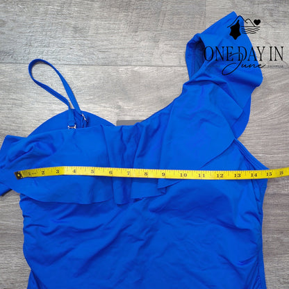 Tempt Me One Shoulder Ruffle Ruched One Piece Swimsuit Royal Blue Size XL