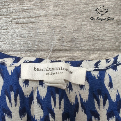 BrachLunchLounge Sleeveless Tank Top Blue White Ikat Print Boho Size S