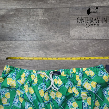 Crown & Ivy Lemon Cocktail Print Boardshort Swim Trunks Green NWT Size 3X