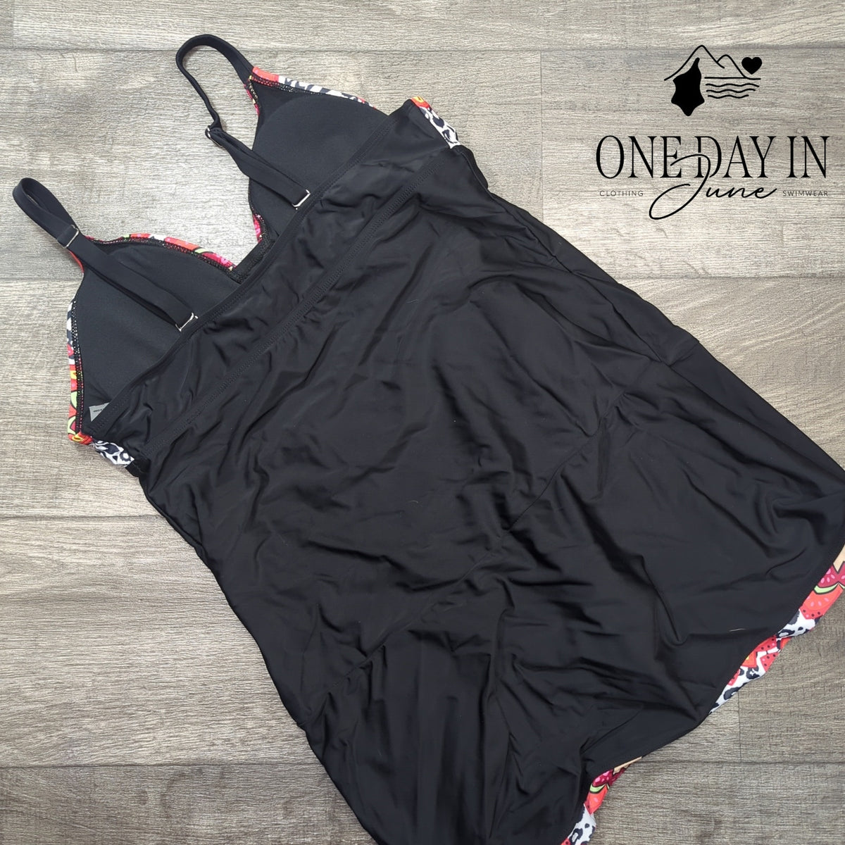 Aleumdr Black Floral Print One Piece Swimdress Swimsuit Ruched NWT Size XL