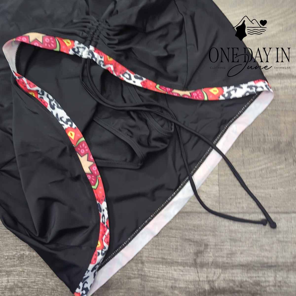 Aleumdr Black Floral Print One Piece Swimdress Swimsuit Ruched NWT Size XL